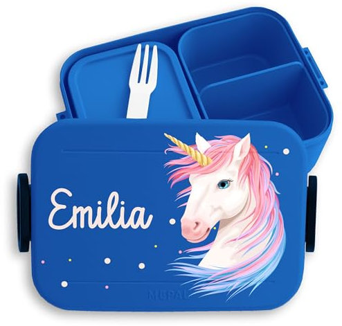 Kinder Bento Box Midi Lunchbox für Mepal Bentobox - Einhörner - Einhorn Brotdose Unicorn Vesperbox I - 900 ml - Blau - brotbüchse mädchen personalisierte brotboxen einhörnern