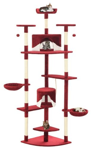 Katzen-Kratzbaum mit Sisal-Kratzsäulen 203 cm Rot und Weiß, LAPOOH Katzenkratzbaum, Katzenmöbel, Kratztonne Für Katzen, Aktivitätskratzbäume, Katzen Zubehör