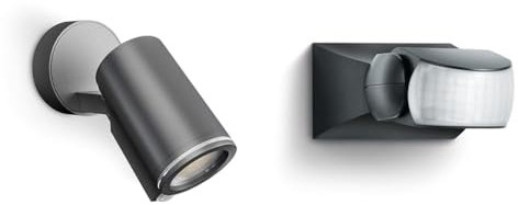 Steinel LED Strahler Spot ONE S anthrazit, 90° Bewegungsmelder & Bewegungsmelder IS 1 schwarz, innen und außen, 120° Bewegungsmelder