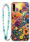 Sinyunron Hülle Kompatibel mit Samsung Galaxy A20S,Handyhülle 2-in-1 Hybrid Set [Stoßfeste TPU Schutzhülle+Gemusterte Rückseite],Handy Schutzschale mit Buntes Schlüsselband,Bunte Blumen
