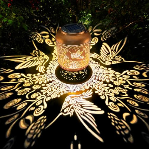 VEEKAY Kolibri Solarlaterne für Außen Hängend,IP65 Wasserdicht Metall Solarlampen,Hängend Solar Gartenleuchten,Vintage Metall LED Kolibri Gartenleuchte für Garten,Balkon,Gartendeko