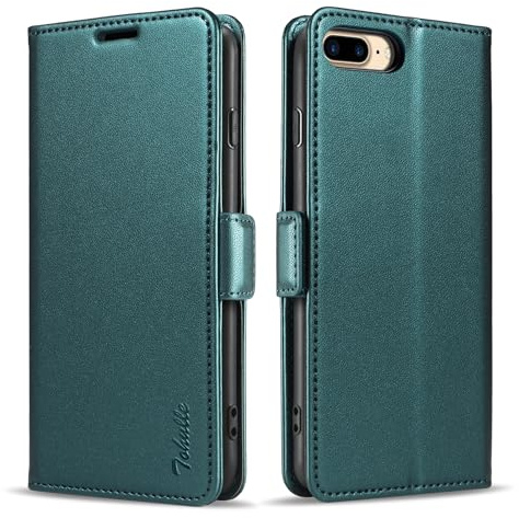 TOHULLE Wallet Case for iPhone 8 Plus iPhone 7 Plus, RFID Blocking Card Holder Kickstand Magnetic Closure Flip Case Premium PU Leather Protective Phone Case Cover for iPhone 7 Plus/8 Plus - Green
