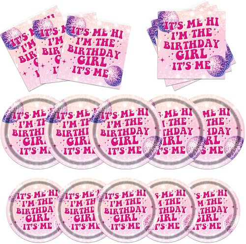 SJJPDYY Its Me Hi Im The Birthday Girl Tableware, Music Decorations - Includes Plates and Napkins for 24 Guests