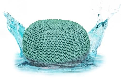 ELYFLAIR® Premium Sitzpouf wasserdicht Ø 55cm oder 45cm - Pouf für Outdoor und Indoor - Sitzhocker in Grobstrick-Optik für Garten, Terrasse, Pool - 100% recycelter Kunststoff (Mint, Ø45cm)