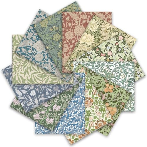 JarThenaAMCS William Morris Baumwollstoffbündel im Retro-Stil, 45,7 x 55,9 cm, Fat Quarter, Blumen-Nähstoffe für Bastelarbeiten, Party-Dekoration, 12 Stück