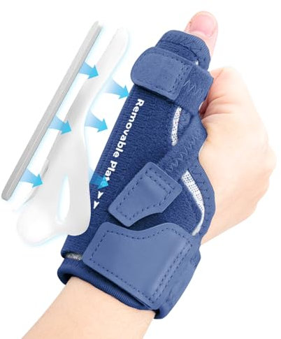 CURECARE Daumenbandage Rechts und Links, Atmungsaktive Daumenschiene für das Daumensattelgelenk, Daumenorthese zur Schmerzlinderung, Arthritis, Sehnenscheidenentzündung, Daumenstütze (Blau, M/L)