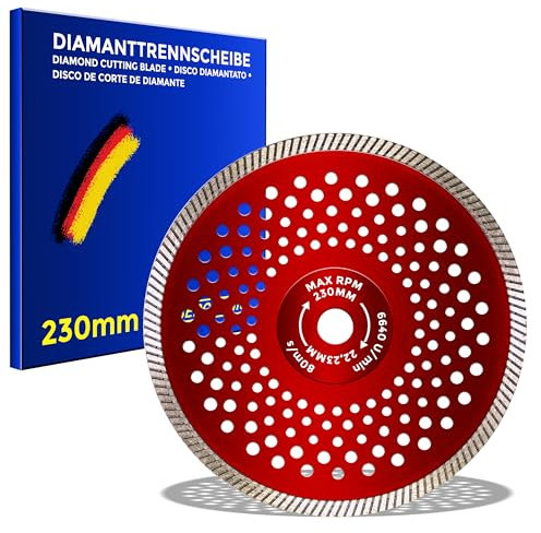 BERGMANN ® Ø 230mm RedGigant Profi Diamantscheibe für Stahlbeton Beton Granit Stein Marmor Ziegel uvm. | Trennscheibe Diamanttrennscheibe für Winkelschleifer BOSCH Makita Metabo