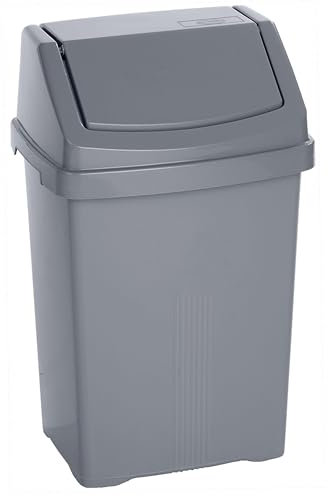 Mülleimer mit Schwingdeckel 15 Liter eckig Grau Schwingdeckeleimer Kunststoff Küche Büro Bad Putzeimer Kosmetikeimer Papierkorb Eimer Abfalleimer Abfallbehälter Mülltonne Müll Abfallsammler