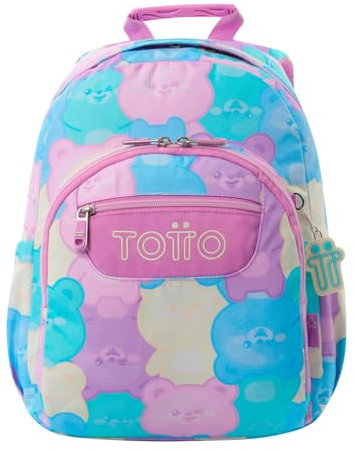 TOTTO - Mochila Escolar, Modelo Gommas, Mochila Mediana, Capacidad 15 L, Bolsillo para PC 14, Bolsillo Botella, Espaldar Ergonómico con Flujo de Aire, Cómodas Correas en S, Estampado Teddy Morado