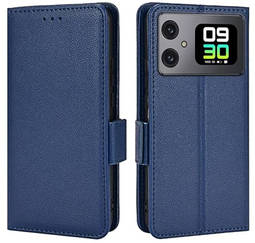 Topme Étui en Cuir pour Smartphone, Compatible with Cubot A20 (6.75 inches), [ Coque de Téléphone Série Motif Litchi Simple] - Bleu foncé