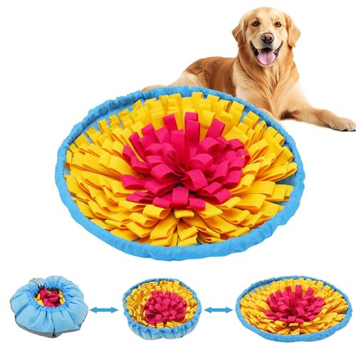 Kolamom Schnüffelmatte, Schnüffelteppich Hund mit Rutschfester Größenverstellbar Spielmatte für Hunde, Anti-Stress-Schnüffelmatte für Kleine und Große Hunde 48 * 48cm Blau