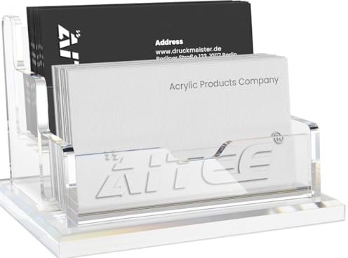 Porta Biglietti da Visita 2 livelli Acrilico Porta Biglietti da Visita per Scrivania Trasparente porta biglietti da visita da tavolo per casa ufficio e reception può contenere fino a 120