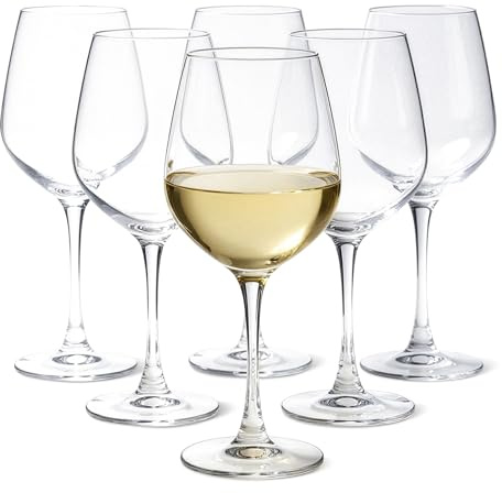 Amazon Basics Stiel-Weißweingläser, 6-Teiliges Set, 354,9ml, Spülmaschinenfest