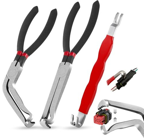 3-teiliges elektrisches Trennzangen-Set – Werkzeug zum Entfernen von Automobil-Anschlüssen für Kraftstoffleitung, Schlauch und Push-Tab-Stecker (1 x rot 60° + 1 x rot gerade + 1 x roter Trenner)