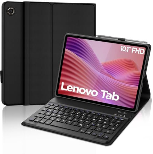 FOGARI Tastatur Hülle für Lenovo Tab 2025 (TB311FU/TB311XU) 10.1 Zoll, Tastatur mit Magnetisch Abnehmbarer Bluetooth für Lenovo Tab 10.1 Zoll 2025, QWERTZ Layout Deutscher, Schwarz