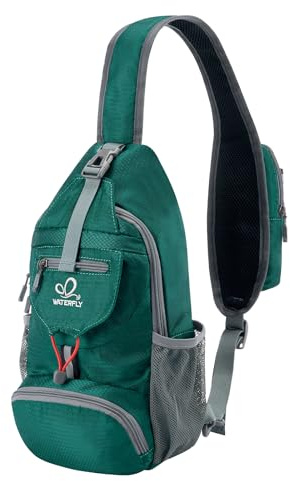 WATERFLY Brusttasche Sling Bag Klein Faltbarer Schultertasche Herren Damen | Crossbody Bodybag, Chest Rucksack Schulterrucksack, Wasserabweisend, Verstellbare Schultergurte, Reisen, Wandern, Joggen