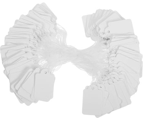 ZUNOXAZ 200 Stück Hangtags mit Schnur Beschreibbare Preisetiketten für Schmuck und Kleidung für Einzelhandelsanzeigen und Etikettierung