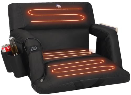 Heated Stadium Seat for Bleachers with Back Support & Padded Cushion,Portable Reclining Bleacher Chairs with Armrests,Waterproof,USB 3 Levels of Heat for Outdoor Camping Games Sports,25 Wide