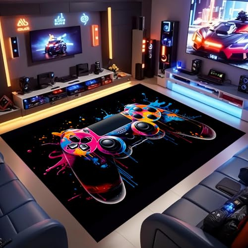ZLXMN Gaming-Teppich Mehrfarbig Graffiti 140x200cm 3D-Gamepad-Teppich Spielzimmer-ZubehöR Vorleger FüR Teenager-Jungen Langlebig Und Maschinenwaschbar Kinderzimmer Innenmatte füR Die Wohnzimmer