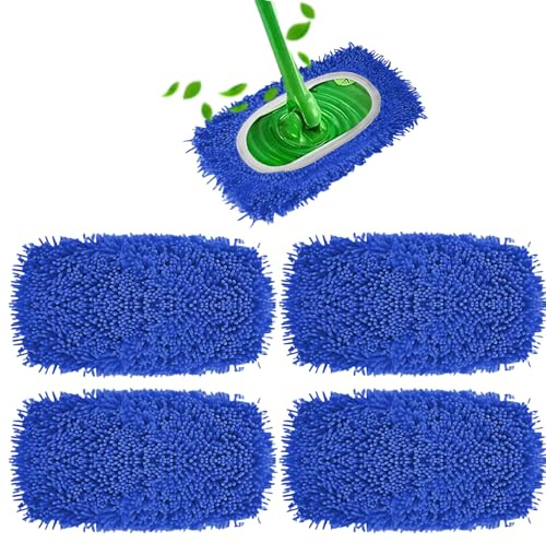 Washable Mop Covers for Swiffer, Chenille Mop Cover, Reusable, Moist Floor Cloths Suitable for Swiffer Floor Mops, Reusable Swiffer Covers for Everyday Household, Pack of 4