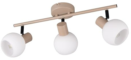 Reality Leuchten Strahler Boba R86373043, Metall Warm beige, Schirm Glas Weiß, exkl. 3x E14