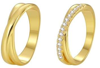 Promise Ring Gold, Eheringe Vintage Ringset mit Rundschliff Moissanit 14K Gelbgold Größe 58 (18.5)