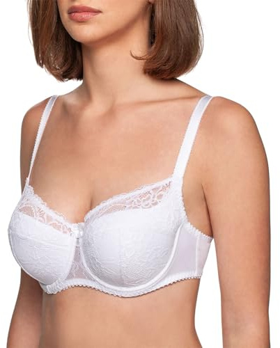 Women's Bra with Lace, Full Cup, Underwired, Balconette, Plus Size White UK 34 D