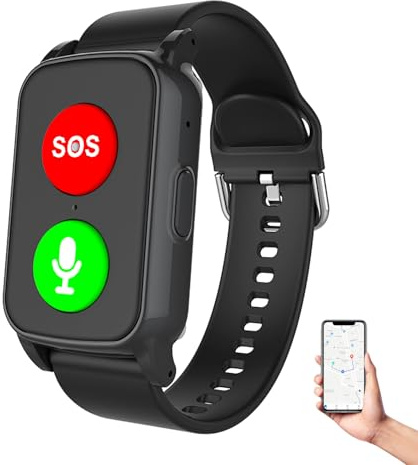 Reloj Localizador Personas Mayores Mayores con Detección De Caídascon Botón De Llamada De Emergencia Botón, Waterproof Detector Caída, Monitoreo De La Salud Black