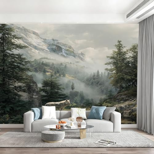 Papier Peint Panoramique Paysage De Jungle Brumeuse (Vert) Tapisserie Murale Mural Pour Décoration Murale Paysage De Montagne Enneigée Papier Peint Chambre Enfant Stickers Cuisine 250x175cm(L x H)