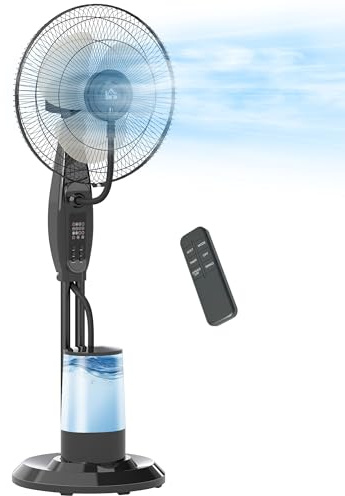 HOMCOM Ventilatore Nebulizzatore con Serbatoio 3.2L, 3 Modalità e 3 Velocità, Ventilatore a Piantana con Oscillazione 70°, Inclinazione 10°, Timer 7.5h, Telecomando, 75W, 120cm