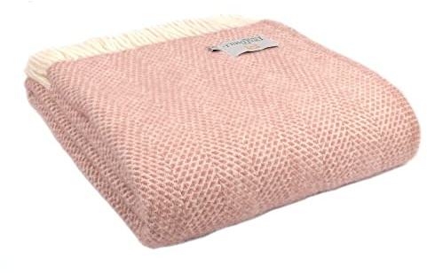 Tweedmill Textiles 100% Pure New Wool Beehive Throw, Pink, 150x180cm