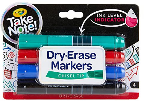 Crayola Take Note Chisel Tip Dry Erase Markers, Kids At Home Activities, Broad Line, Multicolor, 4 Count
