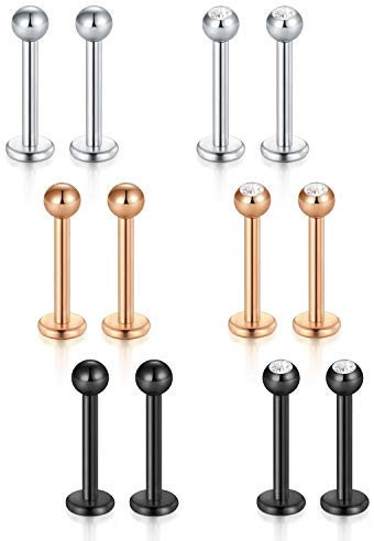 vcmart 6 Paar Lippenpiercing Stecker Set Chirurgenstahl 6/8/10mm Stab Labret Bars Tragus Monroe Ohr Piercing Stud Schmuck