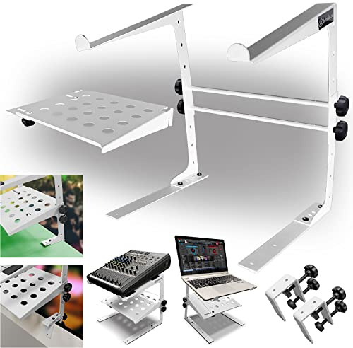 AxcessAbles zweistufiger verstellbarer DJ-Ständer mit Klemmen | für Controller und Laptops bis zu 9 kg | Controller-Ständer kompatibel mit DDJ-REV1, DDJ-FLX4, Party Mix | (LTS-03 Weiß)
