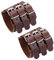 LOLIAS 2PCS Echtes Leder Armband für Herren Damen Wristband Riemen Rüstung Gürtel Schnalle Dreifachriemen Breites Armband Manschette Unisex Paar Armreif, Schwarz/Braun