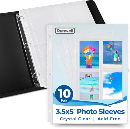 Dunwell Fotoalbum-Seiten-Nachfüllpackung – (3,5 x 5, 10 Stück), für 80 Bilder, 3-Ringbuch-Fototaschen, jede 4-Pocket-Fotoseite für 8 Bilder, 3,5 x 5 Fotoschutzfolien oder 8,25 x 5,25 Samenbinder