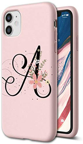 Mixroom - Coque en silicone TPU rose pour IPHONE 7 lettres initiales A avec fleurs