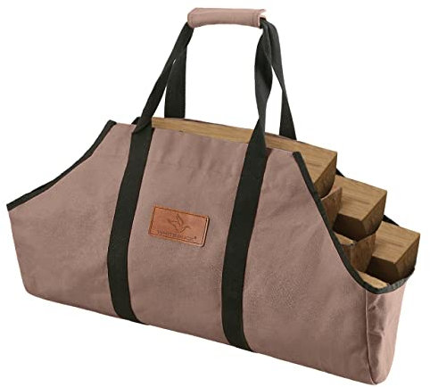 WHITEDUCK TUFF Kaminholzträger, groß, 66 x 43,2 x 22,9 cm, robust, gewachstes Segeltuch, für den Transport von Holz im Innen- und Außenbereich (braun, Bootsform (66 x 43,2 x 22,9 cm)