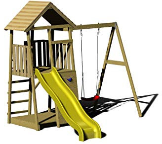 Wendi Toys J3 Kids Wooden Climbing Frame Outdoor, Playground with Slide, Swing, Sandpit and Climbing Features, Durable Wood material, Nature color, 300 x 270 x 270 cm, 4-10 Years old