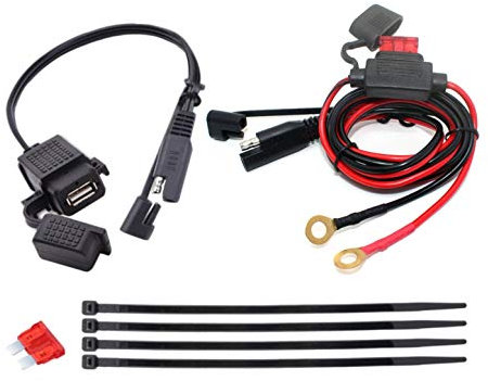 JZK SAE zu USB Kabeladapter SAE Schnellkupplung 2.1A wasserdichter USB-Anschluss mit Inline-Sicherung, Buchsenkabel 12V-24V für Motorrad Mobiltelefon Tablette GPS