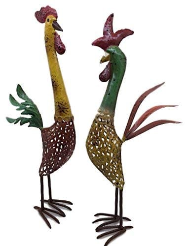Crispe home & garden Huhn und Hahn Bunt Dekorativ aus Eisen Höhe 53 + 52 cm Dekoration für Haus und Garten