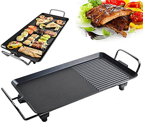 Large Teppanyaki Grill with Non-Stick Coating, Multipurpose, Easy-to-Clean BBQ Table Top Grill with Adjustable Temperature Control for Meat, Vegetables & Fish, 67cm x 29.5cm x 8.5cm, 1500W