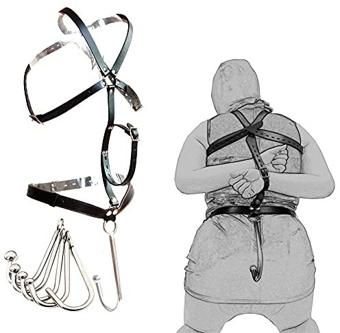 OnundOn Anal Hook Riemenbody Leder Harness Anal Kugeln String Unterwäsche Mit Anal Haken Butt Plug Fetisch Einstellbar für Männer und Frauen (schwarz, Analkugel Ø3.8cm)