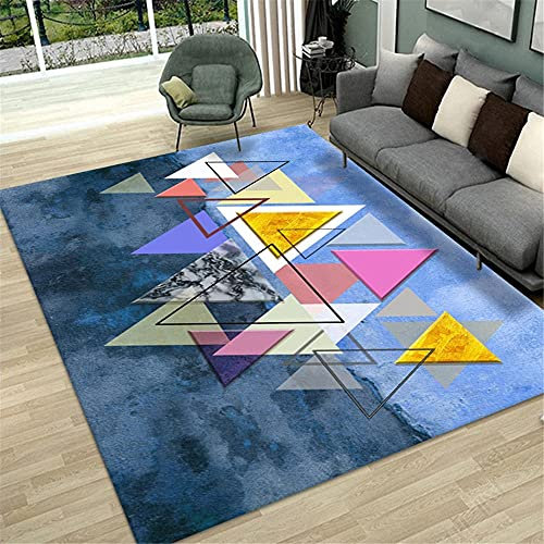 AU-SHTANG alfombras Infantiles habitacion Color Azul de Tinta y Alfombra Rosa, patrón de triángulo Ropa Simple y Elegante Alfombra Antideslizante Alfombra Ducha Antideslizante -Tinta Azul_120x180cm