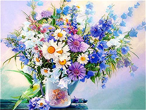 Meecaa Malen nach Zahlen Blumenvasen-Kit für Erwachsene Anfänger DIY Ölgemälde 40,6 x 50,8 cm (Blume 4, gerahmt)