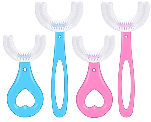 4pcs Cepillo de dientes Limpieza completa 360 grados en forma de U Cerdas de silicona suave para bebés y niños (2-8 años)