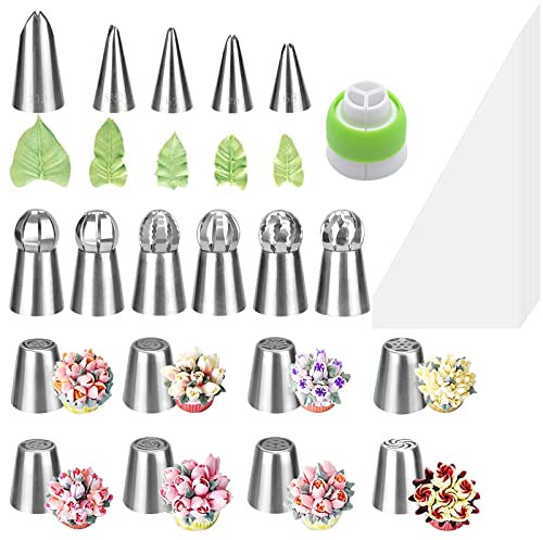 Lot de 40 douilles russes professionnelles en acier inoxydable - Pour décoration de gâteaux, muffins, cupcakes
