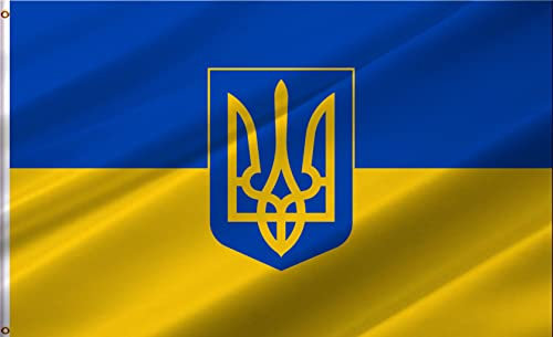 ANCONINE Ukraine-Flagge, Ukrainische mit Dreizack, 6 x 90 cm, Polyester, Gelb, Patriotisch, Langlebig