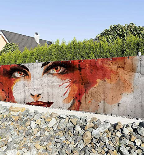 MyMaxxi Zaunbanner Sichtschutz - bemalte Betonwand mit Frauen Graffiti - Abdeckung für Terrasse Zaun - Windschutz Sonnenschutz Blickdicht - Zaunverkleidung wetterfest Sichtschutz Zaun - Verkleidung -