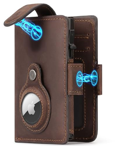 Will Fire® Smart Wallet Herren mit Airtag-Fach & Photokapsel | Inkl. Airtag Anhänger | Echtleder Airtag Wallet mit Münzfach & Scheinfach | RFID Schutz | Bis zu 12 Karten | [Coffee]